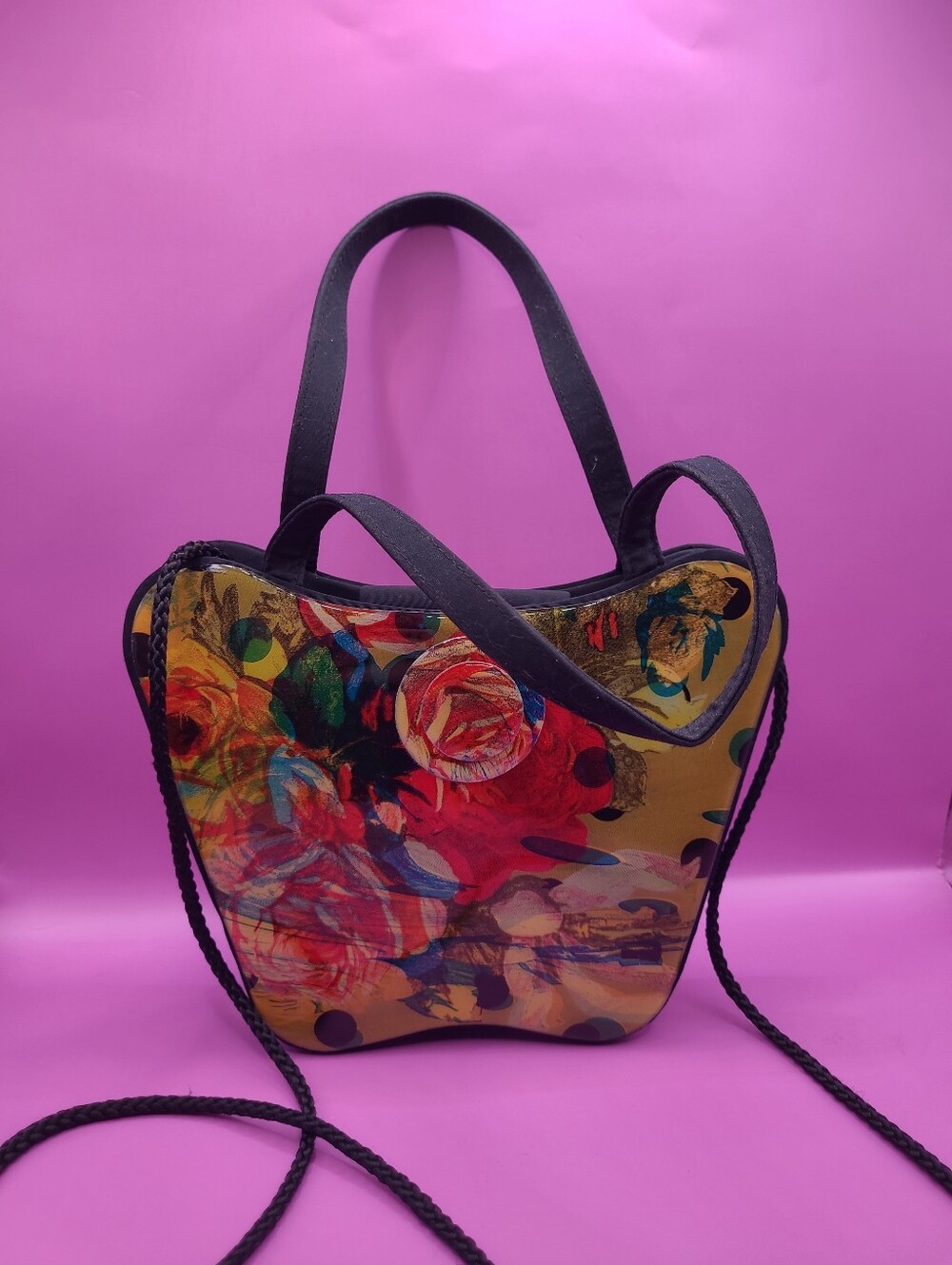 Vintage Angela Frascone Resin Purse Oriental Floral Design Small
